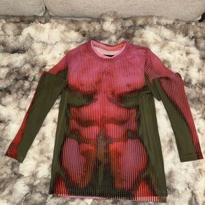 Jean Paul Gaultier/Y Project Pink and Olive Abstract Ribbed Crewneck shirt